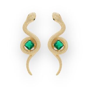 Snake Stud Earrings Gold Plated 925 Sterling Silver Real Zirconia